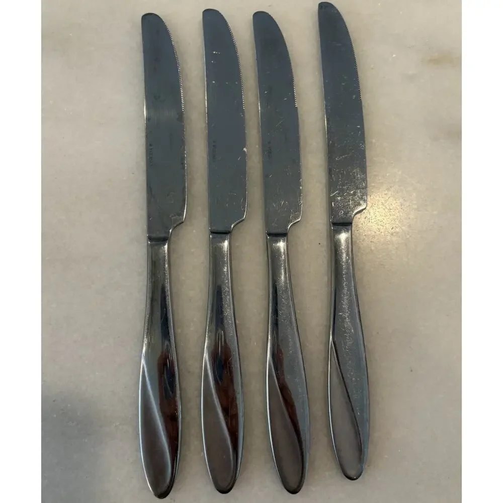 Oneida SIMMER Stainless Glossy Frosted Swirl Dinner Knife Set of 4, 9.5 Inches